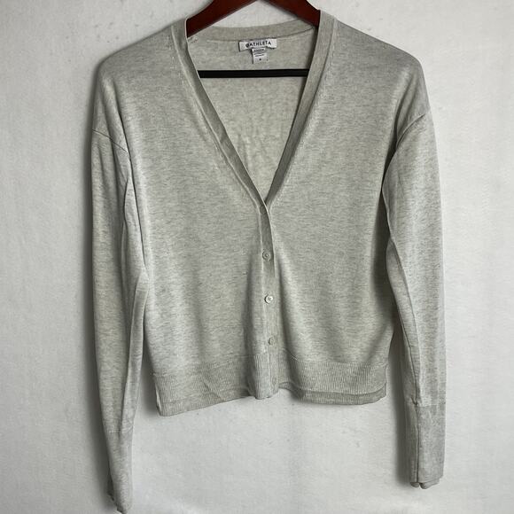 Athleta Womens Button Up Wool Blend Cardigan light Heathered Grey Medium - Picture 2 of 12